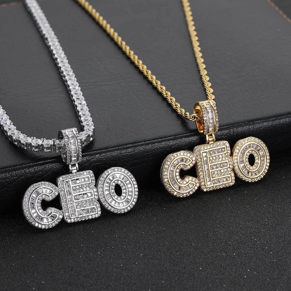 Custom Iced-Out Letter & Number Pendant Necklace with Micro-Pave Zircon Stones for Men and Women | Caratix Jewelry - CaratixJewelry